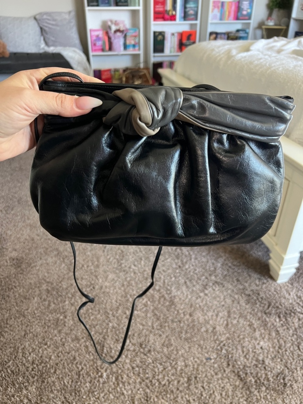 Morris Moskowitz- Black leather with Taupe Knot Detail bag
